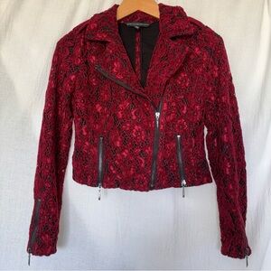 White House Black Market Cranberry Red Lace Moto Jacket